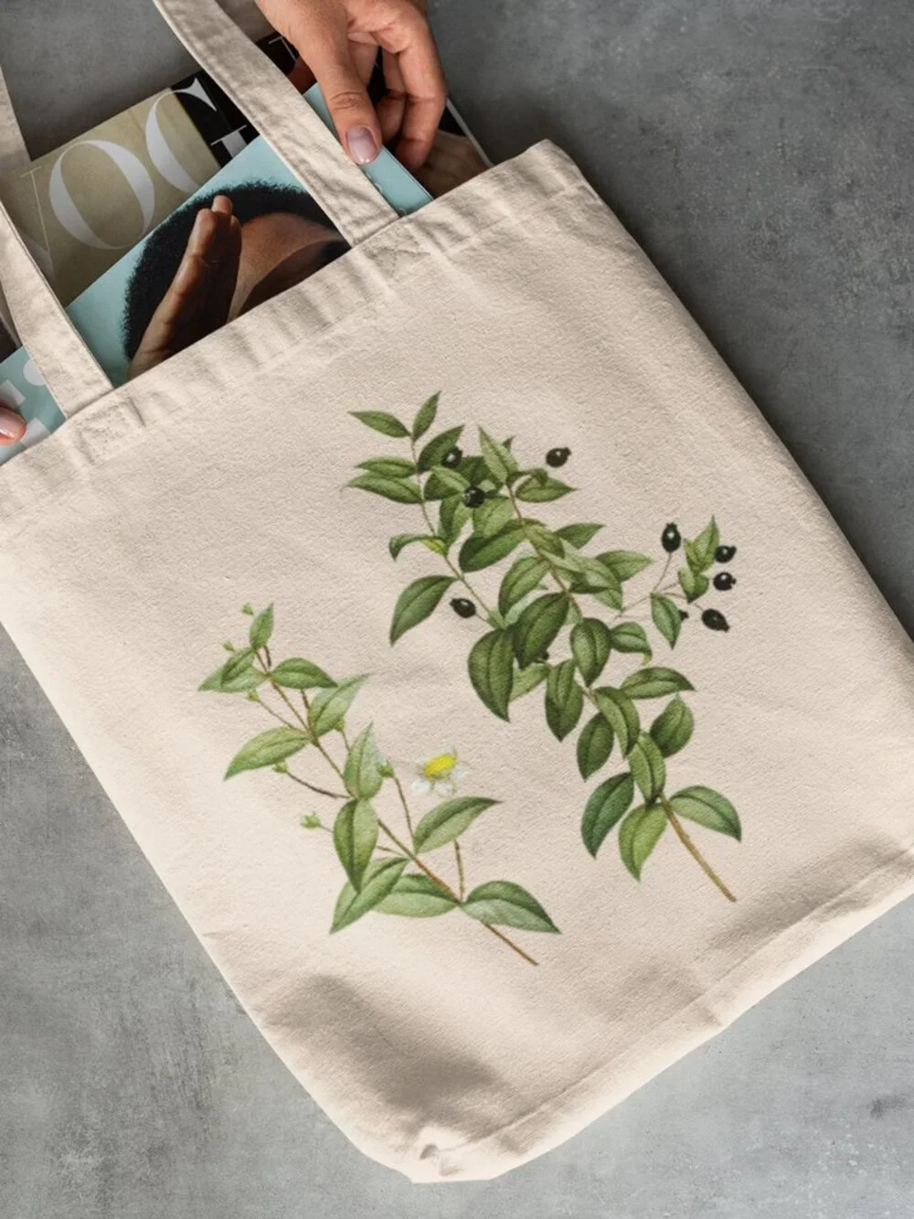 Roman Myrtle Vintage Floral Print Graphic Canvas Tote Bag